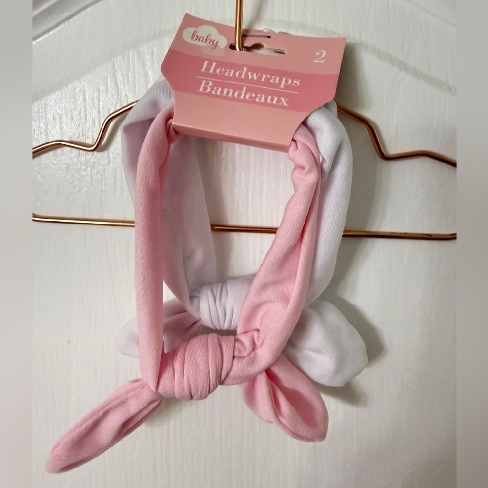 Baby Headwraps  2 Count White And Pink